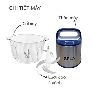 Máy xay thịt đa năng SEKA SK2288 công suất 500W, cối thuỷ tinh dao 4 lưỡi hàng chính hãng