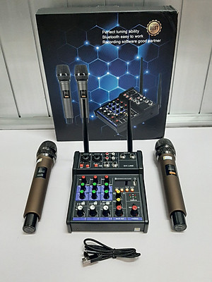 Bàn trộn Mixer G4 USB – Chuyên dùng livestream, karaoke gia đình – Có màn hình led – Kèm 2 micro không dây – Dùng được cho loa kéo, loa ô tô, dàn karaoke gia đình, livestream, thu âm - Tích hợp nguồn 5V và 48V cho micro thu âm - Hàng chính hãng