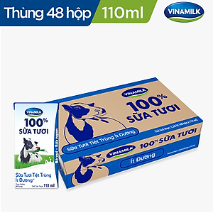 COMBO 6 LỐC SỮA TƯƠI TIỆT TRÙNG VINAMILK 100% ÍT ĐƯỜNG - LỐC 4 HỘP X 110ML