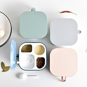 Hộp Đựng Gia Vị 4 Ngăn Có Nắp Đậy , Quai Xách Tiện Dụng Nhiều Cỡ -Giao Màu Ngẫu Nhiên -Chính Hãng