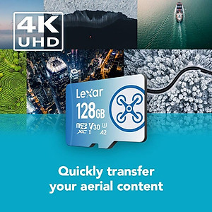 Thẻ nhớ micro SDXC 64GB/ 128GB/ 256GB Lexar FLY, chuyên dụng cho Flycam, lưu video 4K, tốc độ đọc 160MB/s, tốc độ ghi 90MB/s, BH 5 năm - Hàng chính hãng