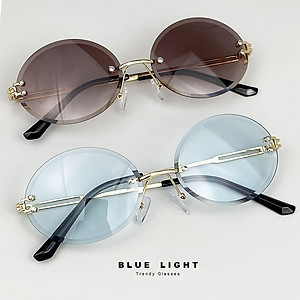 Kính Râm, Kính Mát Nữ, Không Viền Gọng Khoan, Mắt Oval Xanh Dương, Nâu Trà, Chống Tia UV 400 - BLUE LIGHT