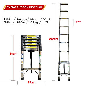 Thang nhôm INOX rút đơn xếp gọn 2,6m - 5.9m gấp gọn Nhập Khẩu NIKITA - chịu lực tới 150kg