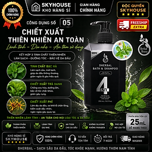 Dầu gội thảo dược thiên nhiên 4in1 tinh chất bạc hà độc quyền DHERBAL chai 250ml dầu gội trị gàu mọc tóc chính hãng