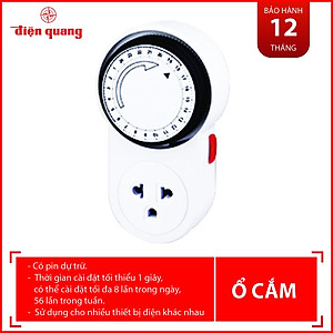Ổ cắm hẹn giờ  Điện Quang ĐQ ESK MT06 WBL 13 ( Điều chỉnh cơ, 1 lỗ - 3 chấu, trắng – đen )