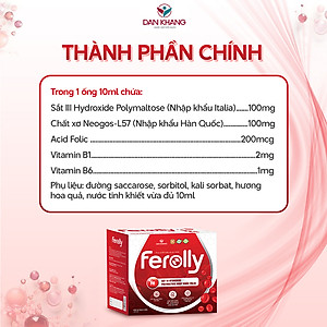 (Mẫu mới) Ống bổ sung sắt acid folic không tanh, không táo bón Ferolly Dân Khang cho mẹ bầu và người thiếu máu