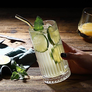 BỘ 6 CỐC THUỶ TINH, LY THỦY TINH CHỊU NHIỆT 445ML ĐẾ KHẮC TRÁM KẺ SỌC SANG TRỌNG MẪU MỚI | DECOR PHÒNG KHÁCH