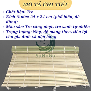 Bộ dụng cụ cuộn sushi bằng tre-Chiếu cuộn sushi Nhật Bản– Thảm tre cuộn sushi- Bộ làm sushi tại nhà mini- Bộ cuộn sushi kèm muỗng gỗ-  Dụng cụ làm sushi handmade