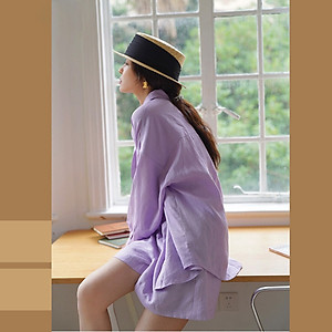 Set bộ áo sơ mi linen form rộng dài tay kèm quần short trẻ trung Haint Boutique BV04
