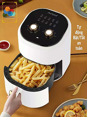 Nồi chiên không dầu Airbot AF480 dung tích 4.8 Lít, công nghệ gió xoáy 3D turbo, chống dính và tự động bật/tắt an toàn, có hẹn giờ, hàng chính hãng