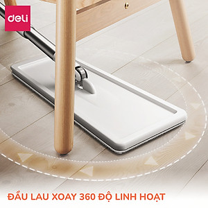 Cây lau nhà tự vắt có thùng 2 ngăn Deli, Bộ chổi lau nhà 360 độ kèm 3 bông lau microfiber siêu sạch
