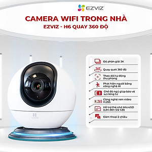 Camera wifi AI thông minh Ezviz H6 5MP 3K siêu nét, xoay 360 Độ, Đàm thoại 2 chiều - hàng chính hãng