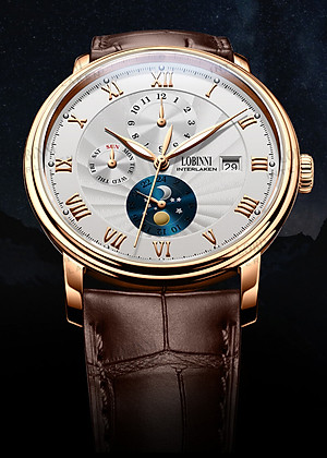 Đồng hồ nam chính hãng LOBINNI LB11023G-D1 Kính sapphire chống xước,chống nước 50m,mặt trắng vỏ vàng hồng dây da nâu xịn, thép không gỉ 316L,Đồng hồ cơ (Automatic) bảo hành 24 tháng,thiết kế đơn giản và sang trọng