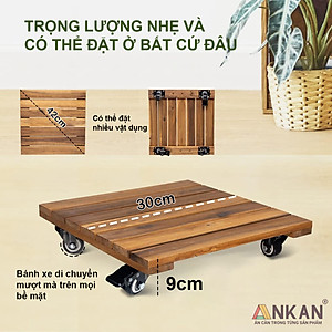 Kệ Để Chậu Cây Có Bánh Xe ANKAN, Đế Để Chậu Cây, Kệ Giá Đỡ Chậu Hoa Cây Cảnh, Hình Vuông Màu Vàng R30 Cm, Tải 150kg