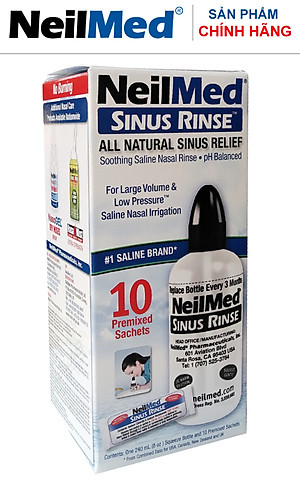 Combo Adult SinusCare : Bình Rửa Vệ Sinh Mũi Xoang Người Lớn NeilMed Sinus Rinse - SX Mỹ, Giải Pháp Tối Ưu hỗ trợ điều trị Viêm Xoang Cấp & Mãn. (Bình 10 gói và Hộp 120 gói muối rửa bổ sung)
