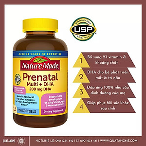 Vitamin cho bà bầu Prenatal Folic Acid+ DHA Nature Made giúp mẹ khỏe, bé phát triển não bộ, hệ thần kinh và thể lực - QuaTangMe Extaste