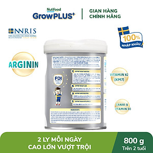 Sữa bột Nutifood GrowPLUS+ Cao Lớn Vượt Trội trên 2 tuổi Lon 800g