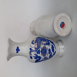 Cặp Bình hoa - Cặp Lộc bình Long Phượng sứ Cẩm Thạch  Bát Tràng 29 cm 