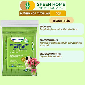 Dưỡng Hoa Tươi Lâu Greenhome, Longlife, Phân Bón Cho Hoa Cắt Cành, Gói 5gr, Lâu Tàn, Nở Bông To, Không Bị Hôi Nước