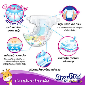 Tã/bỉm dán Dry-Pro siêu mềm nhập khẩu Malaysia size S (3kg - 7kg) - Gói 26 miếng