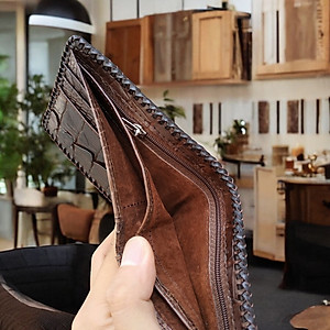 Ví Nam Da Cá Sấu 2 Mặt [Gù Cá Sấu Nguyên Con Rất Đẹp] Thiết Kế Dáng Ngang Dễ Sử Dụng