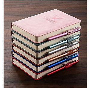 Sổ tay bìa Da PU A5 ghi chép 360 trang mẫu hươu sang trọng Tặng kèm bút viết