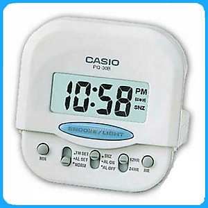 Đồng Hồ Báo Thức Du Lịch - Để Bàn Điện Tử Casio PQ-30B-7DF Màu Trắng 6X6 cm