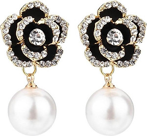 Bông tai hoa hồng ngọc trai sang trọng