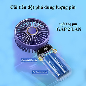 Quạt mini cầm tay REKKY gập gọn phù hợp mang đi du lịch, có đèn led hiển thị chế độ và dung lượng pin- Hàng Chính Hãng