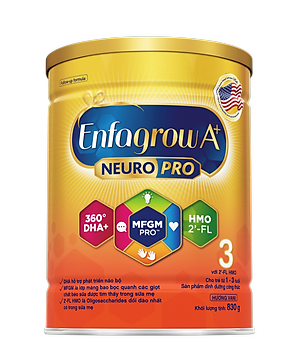 Sữa Bột Enfagrow A+ Neuropro 3 830g với DHA giúp phát triển não bộ cho trẻ từ 1-3 tuổi