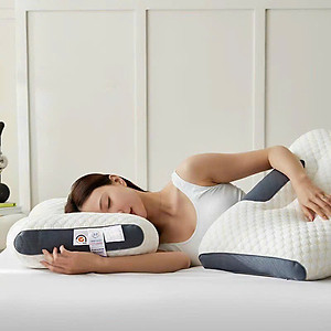 Gối Ngủ Chống Đau Cổ Vai Gáy Dệt Kim Lõi Bông Xơ Spa Chống Đau Mỏi Cổ Vai, Gối Cao Su Non Chống Ngáy Giảm Mệt Gối Cao Su Non Dành Cho Người Lớn Giúp Ngủ Ngon
