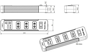 Ổ cắm Điện Quang ĐQ ESK 4BR (4 lỗ kết hợp, 1 công tắc an toàn, màu đen đỏ)