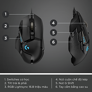 Chuột game hiệu suất cao Logitech G502 Hero - Cảm biến Hero 25k, RGB Lightsync, 11 nút lập trình, điều chỉnh trọng lượng, PC -Hàng Chính Hãng