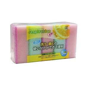 Set 05 miếng mút rửa chén bát (trộn màu ngẫu nhiên) - Hàng nội địa Nhật Bản.