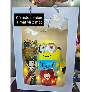 Set quà gấu bông và hoa kèm túi đựng cute - Combo gấu bông, hoa, đèn, túi, thiệp tặng sinh nhật - Quà tặng gấu bông dễ thương.