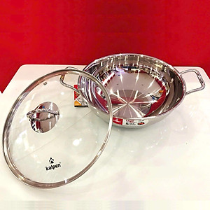 Chảo xào Inox 5 lớp đúc liền khối Kalpen Lager LX32 size 32cm, bảo hành 30 năm