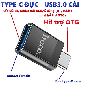 [ Type C  Adapter ] Đầu chuyển type C sang USB 3.0  / iP hỗ trợ OTG cho điện thoại tablet laptop hoco UA17 _ hàng chính hãng