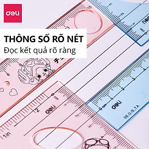 Bộ thước kẻ, thước đo độ, eke tam giác vuông học sinh Đảo Hải Tặc One Piece Deli - Bộ dụng cụ học tập 4 chiếc - Xanh hồng - EH17