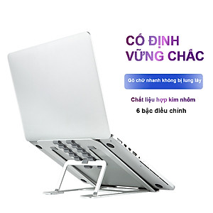 Giá Đỡ Laptop Macbook Để Bàn Chất Liệu Hợp Kim Nhôm Cao Cấp – 6 Bậc Nâng Hạ - Gấp Gọn  Kích Thước 22.3 x 23.5 x 1.3cm  Hàng Chính Hãng 