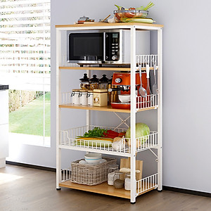 Kệ để lò vi sóng đa năng 175-1N thương hiệu 9House kệ đựng đồ đa năng để lò nướng nồi cơm điện kèm giá rổ để rau củ gia vị loại khung sắt dày sơn tĩnh điện chống rỉ mặt gỗ MDF lõi xanh chống ẩm bề mặt phủ melamine chống thấm cao cấp - Hàng chính hãng