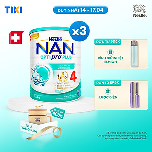 Bộ 3 Lon Sữa bột Nestlé NAN OPTIPRO PLUS 4 1500g/lon Giúp tiêu hóa tốt + Tăng cường đề kháng (2 - 6 tuổi) - Tặng Nồi lẩu điện A2