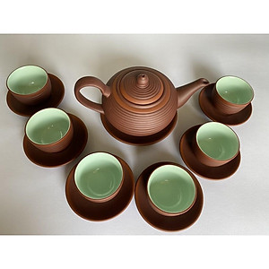 Ấm chén tử sa bát tràng dáng tống ganh nâu lòng xanh