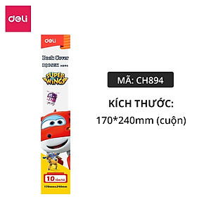 Bộ 10 Bao Bọc Sách SGK Vở Dán Bìa Trong Suốt Chống Nước Book Cover Super Wings Deli - Phù Hơp Cho Học Sinh Văn Phòng