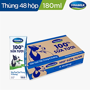 COMBO 6 LỐC SỮA TƯƠI TIỆT TRÙNG VINAMILK 100% ÍT ĐƯỜNG - LỐC 4 HỘP X 180ML