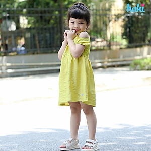 Váy bé gái_đầm cộc tay hở vai chính hãng HAKI, váy mùa hè cho bé, đầm trẻ em, váy thiết kế cho bé 10-27kg HK521