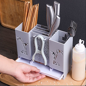 Kệ Cắm Dao ,Kéo, Đũa Muỗng Có Khay Hứng Nước Có Thể Dán Tường Hoặc Để Bàn - Hàng Chính Hãng