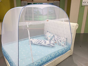 Mùng Chụp Mộc Miên - Tự Bung Đỉnh Rộng Có Viền Chân - Trăng Viền Xanh