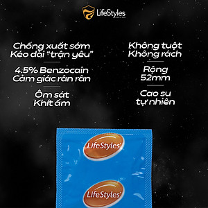 Bao Cao Su Kéo Dài Thời Gian LifeStyles Love Time Thiết kế Ôm Sát Nhiều Gel 100% Không Rách Bao - Hộp 3 bao
