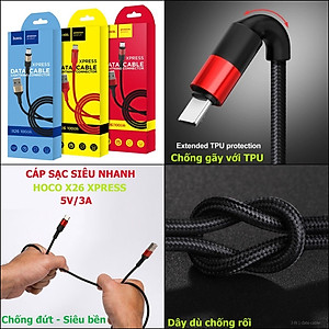 Cáp Sạc dành cho Samsung , Oppo (combo 2 cái) loại tốt hàng chính hãng HOCO X26 XPRESS dài 1 mét – Dây Sạc Nhanh Android - Chống xoắn, đứt