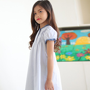 Đầm Bé Gái KIKA Hoa Nhí Bèo Xanh Ve Áo K119